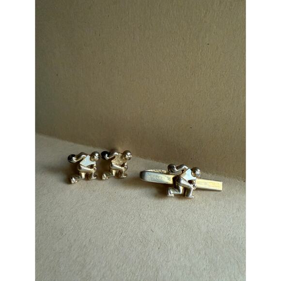Vintage Art Deco Mother of Pearl Bowling‎ Cuff Links and Tie Tack Set - Picture 1 of 4